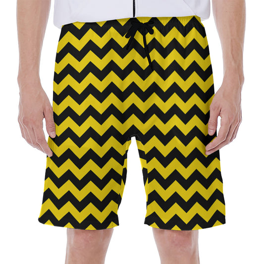 Black And Yellow Zigzag Pattern Print Men's Beach Shorts