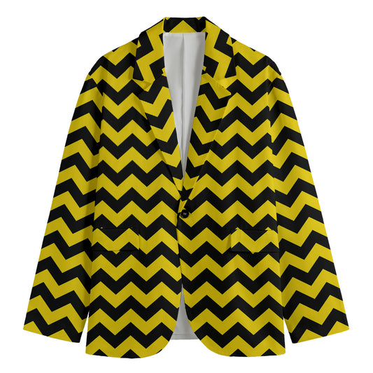 Black And Yellow Zigzag Pattern Print Men's Blazer