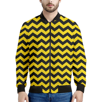 Black And Yellow Zigzag Pattern Print Men's Bomber Jacket