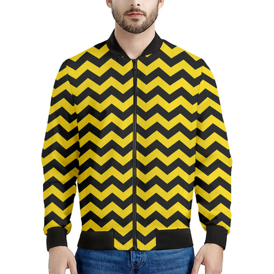 Black And Yellow Zigzag Pattern Print Men's Bomber Jacket