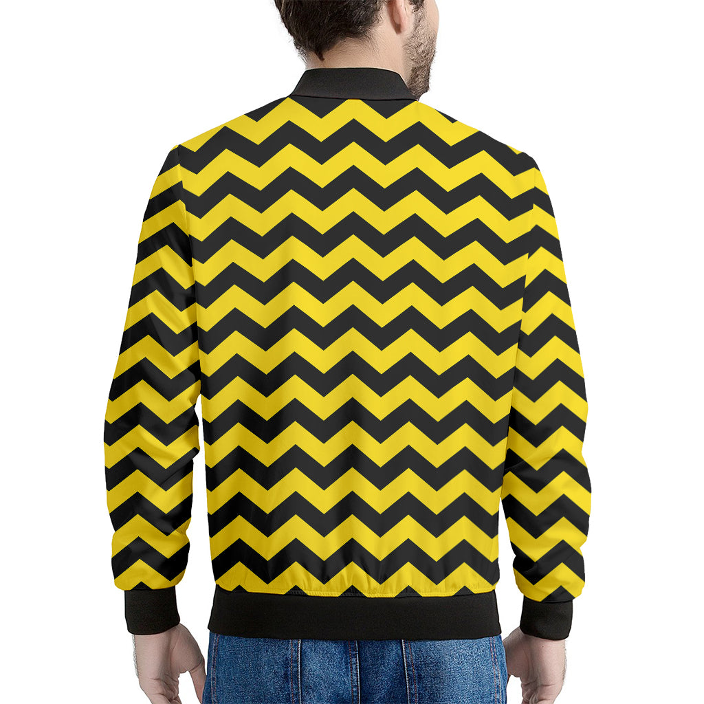Black And Yellow Zigzag Pattern Print Men's Bomber Jacket