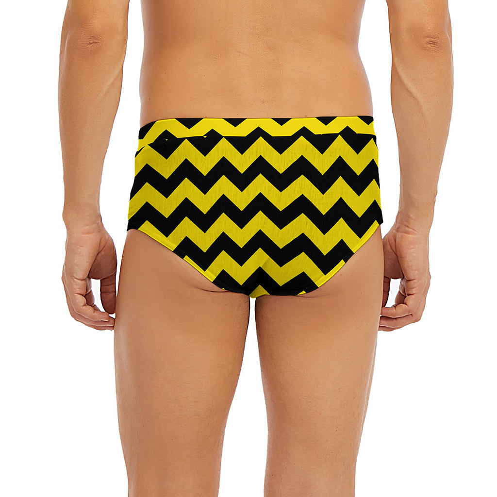 Black And Yellow Zigzag Pattern Print Men's Briefs