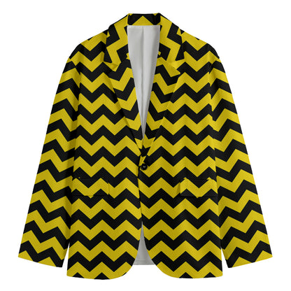 Black And Yellow Zigzag Pattern Print Men's Cotton Blazer