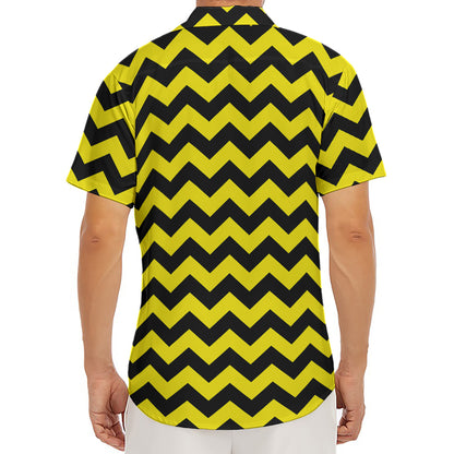 Black And Yellow Zigzag Pattern Print Men's Deep V-Neck Shirt