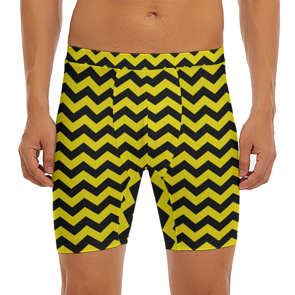 Black And Yellow Zigzag Pattern Print Men's Long Boxer Briefs