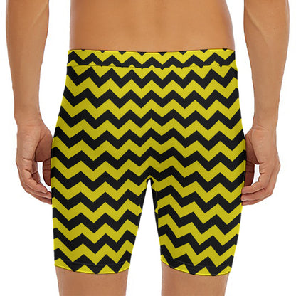 Black And Yellow Zigzag Pattern Print Men's Long Boxer Briefs