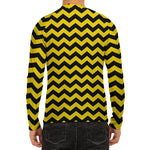 Black And Yellow Zigzag Pattern Print Men's Long Sleeve Rash Guard