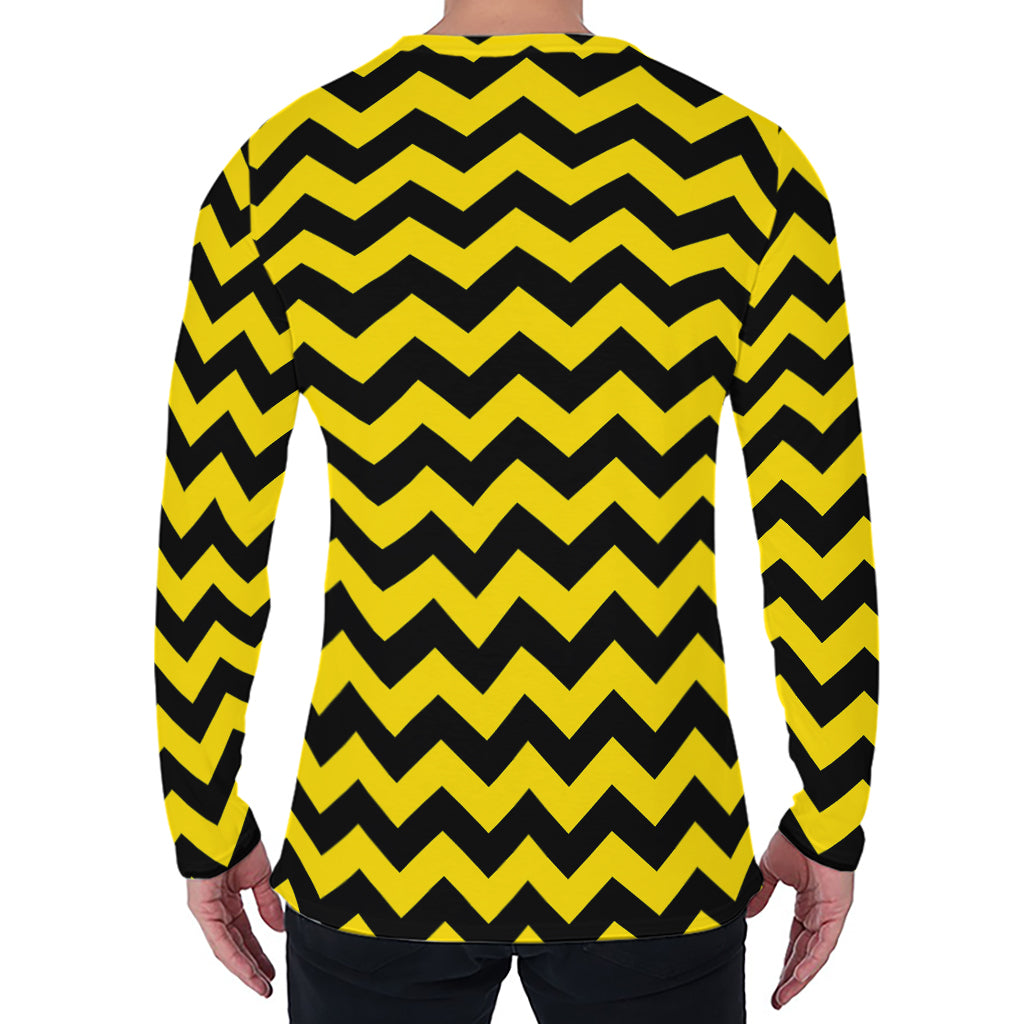 Black And Yellow Zigzag Pattern Print Men's Long Sleeve T-Shirt