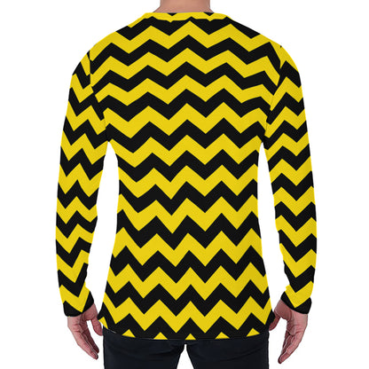 Black And Yellow Zigzag Pattern Print Men's Long Sleeve T-Shirt