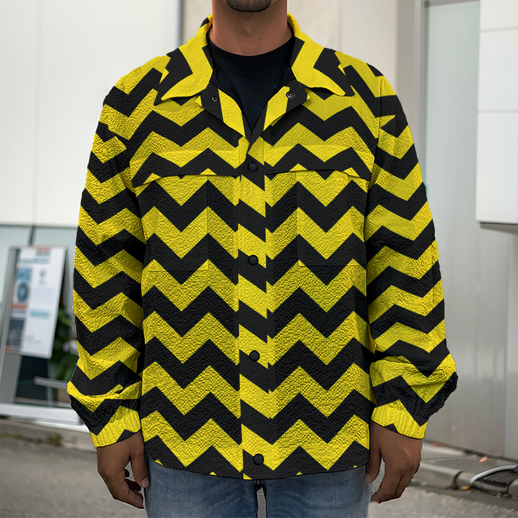 Black And Yellow Zigzag Pattern Print Men's Shirt Jacket