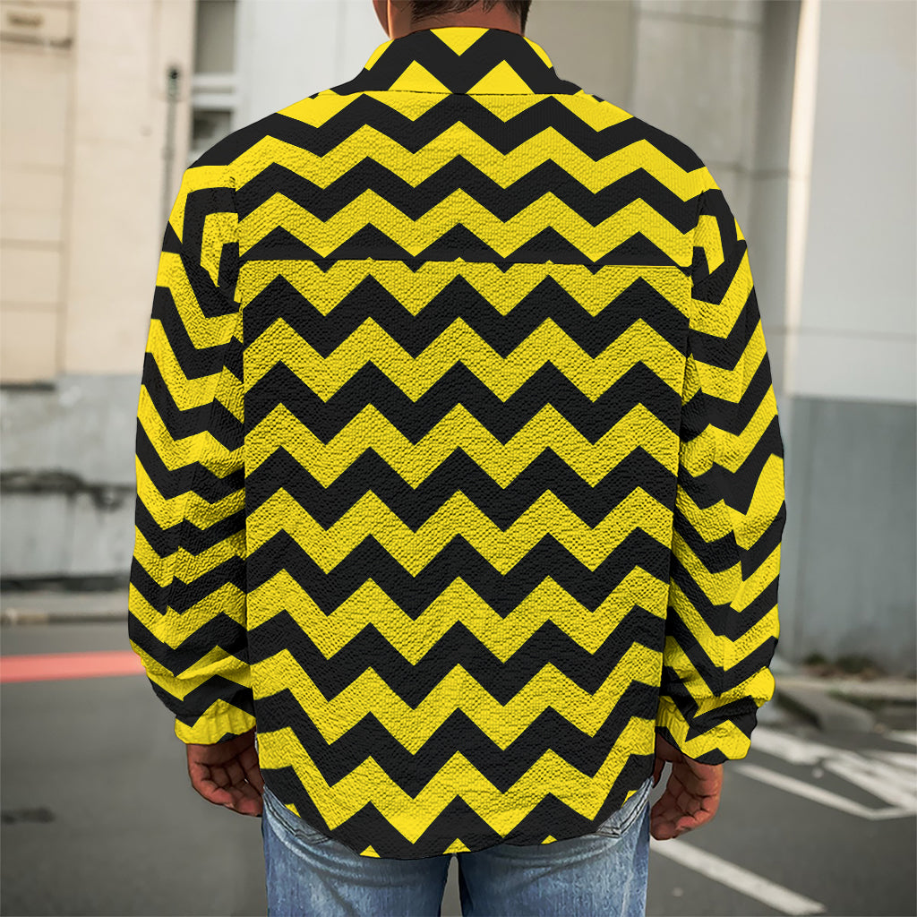 Black And Yellow Zigzag Pattern Print Men's Shirt Jacket