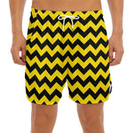 Black And Yellow Zigzag Pattern Print Men's Split Running Shorts