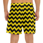 Black And Yellow Zigzag Pattern Print Men's Split Running Shorts