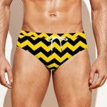 Black And Yellow Zigzag Pattern Print Men's Swim Briefs