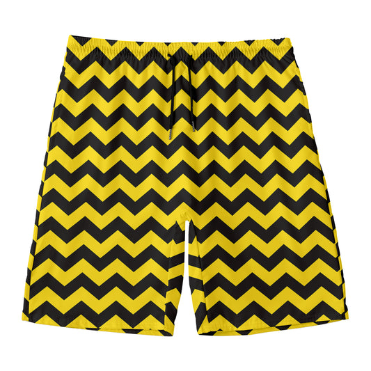 Black And Yellow Zigzag Pattern Print Men's Swim Trunks