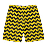 Black And Yellow Zigzag Pattern Print Men's Swim Trunks