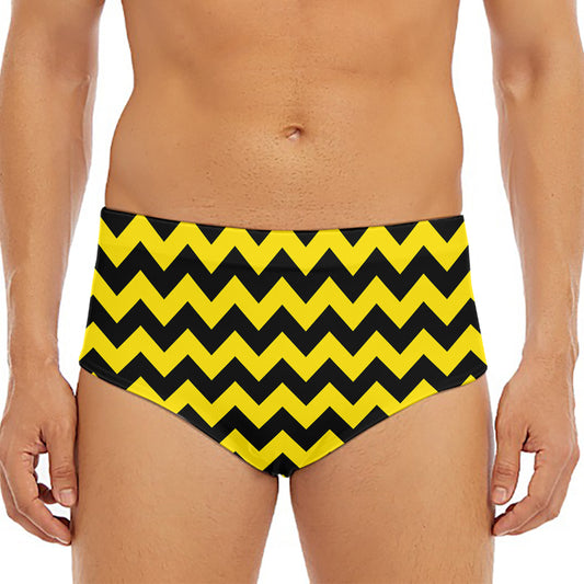 Black And Yellow Zigzag Pattern Print Men's Triangle Swim Briefs