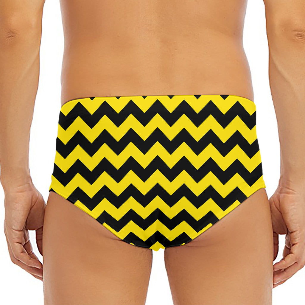 Black And Yellow Zigzag Pattern Print Men's Triangle Swim Briefs