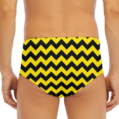Black And Yellow Zigzag Pattern Print Men's Triangle Swim Briefs