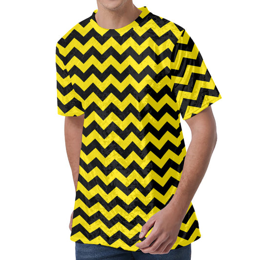 Black And Yellow Zigzag Pattern Print Men's Velvet T-Shirt