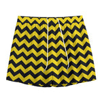 Black And Yellow Zigzag Pattern Print Mesh Shorts