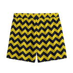 Black And Yellow Zigzag Pattern Print Mesh Shorts