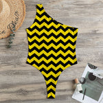 Black And Yellow Zigzag Pattern Print One Shoulder Bodysuit