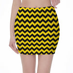 Black And Yellow Zigzag Pattern Print Pencil Mini Skirt