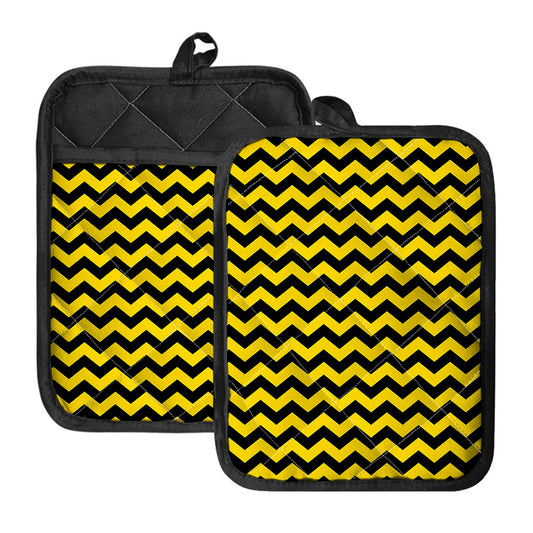 Black And Yellow Zigzag Pattern Print Pot Holders With Pocket