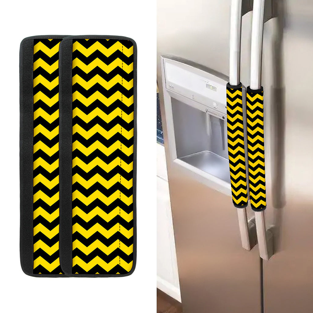 Black And Yellow Zigzag Pattern Print Refrigerator Handle Covers