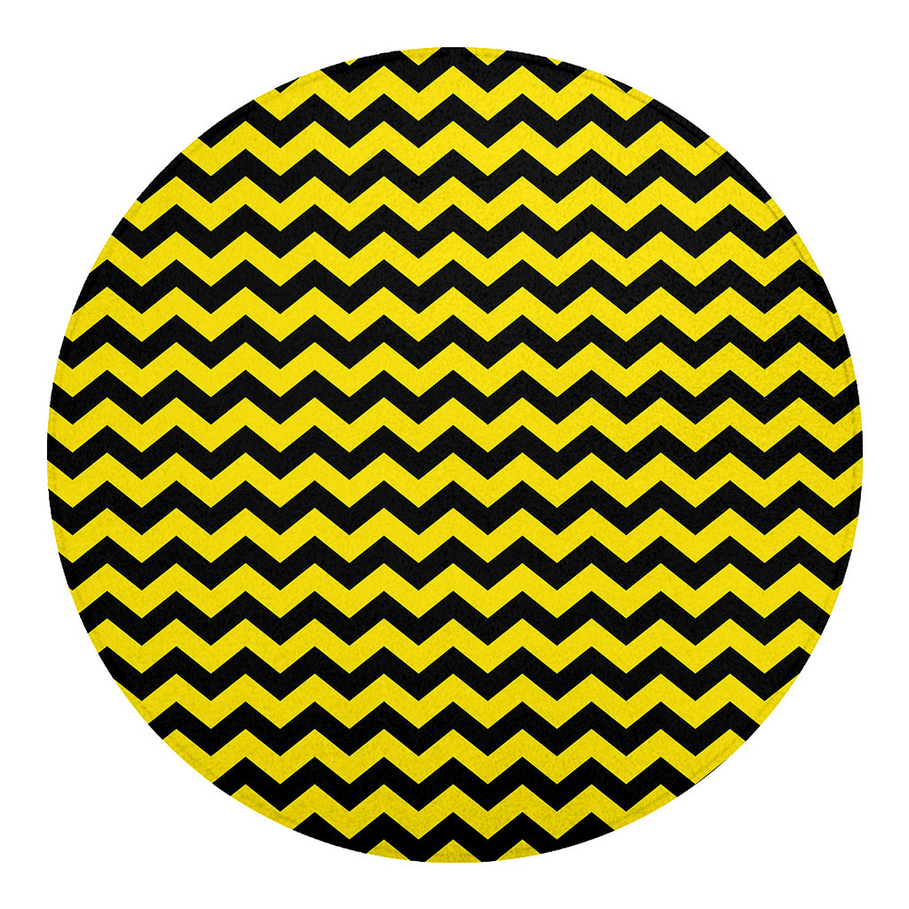 Black And Yellow Zigzag Pattern Print Round Blanket