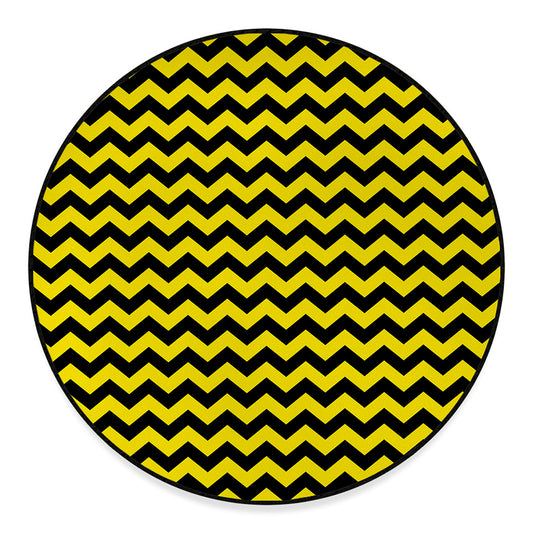 Black And Yellow Zigzag Pattern Print Round Floor Mat