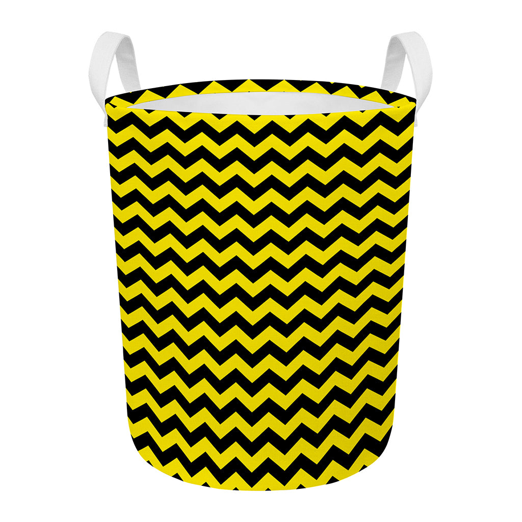 Black And Yellow Zigzag Pattern Print Round Laundry Basket