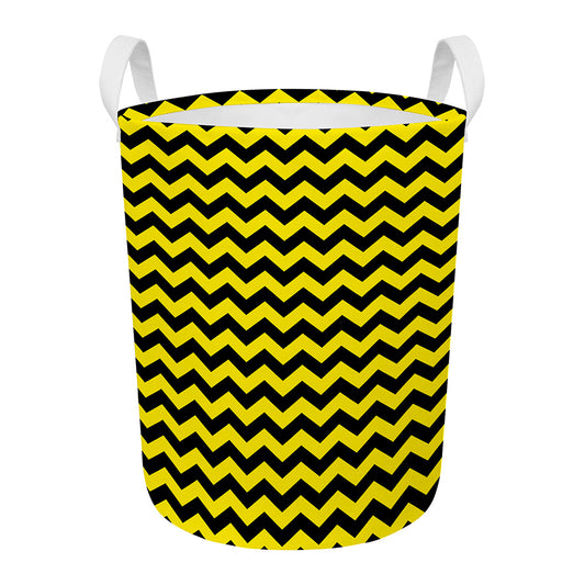 Black And Yellow Zigzag Pattern Print Round Laundry Basket