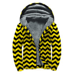 Black And Yellow Zigzag Pattern Print Sherpa Lined Zip Up Hoodie