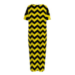 Black And Yellow Zigzag Pattern Print Short Sleeve Long Nightdress