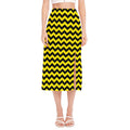 Black And Yellow Zigzag Pattern Print Side Slit Midi Skirt