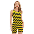 Black And Yellow Zigzag Pattern Print Sleeveless One Piece Swimsuit