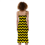 Black And Yellow Zigzag Pattern Print Slim Fit Midi Cami Dress