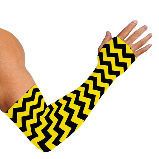 Black And Yellow Zigzag Pattern Print Sun Protection Arm Sleeves