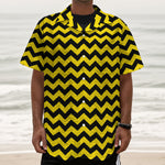 Black And Yellow Zigzag Pattern Print Textured Short Sleeve Shirt