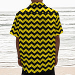 Black And Yellow Zigzag Pattern Print Textured Short Sleeve Shirt