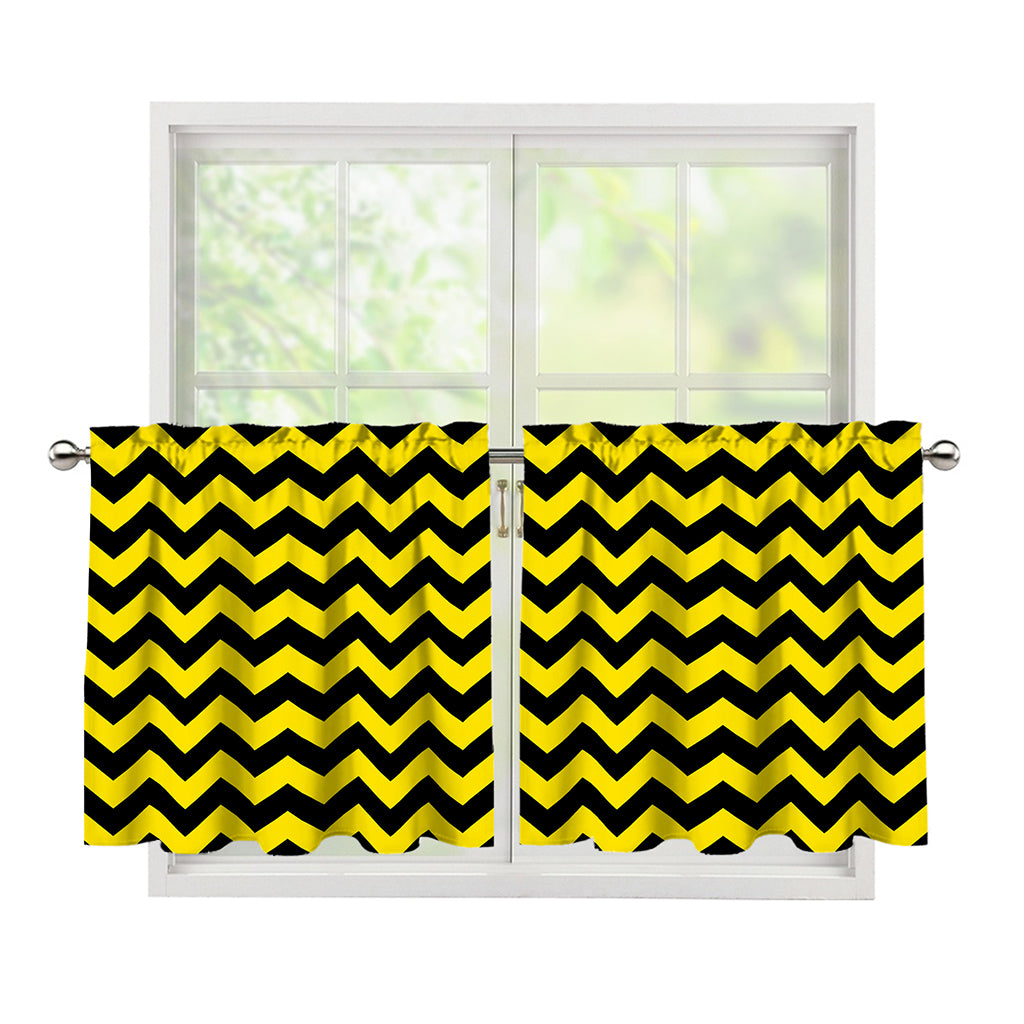 Black And Yellow Zigzag Pattern Print Tier Curtains