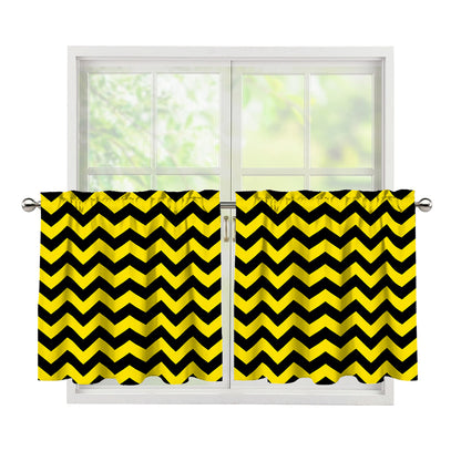 Black And Yellow Zigzag Pattern Print Tier Curtains