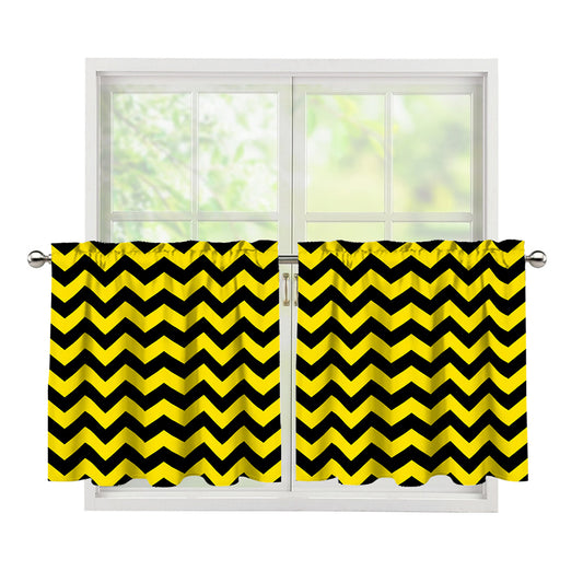 Black And Yellow Zigzag Pattern Print Tier Curtains