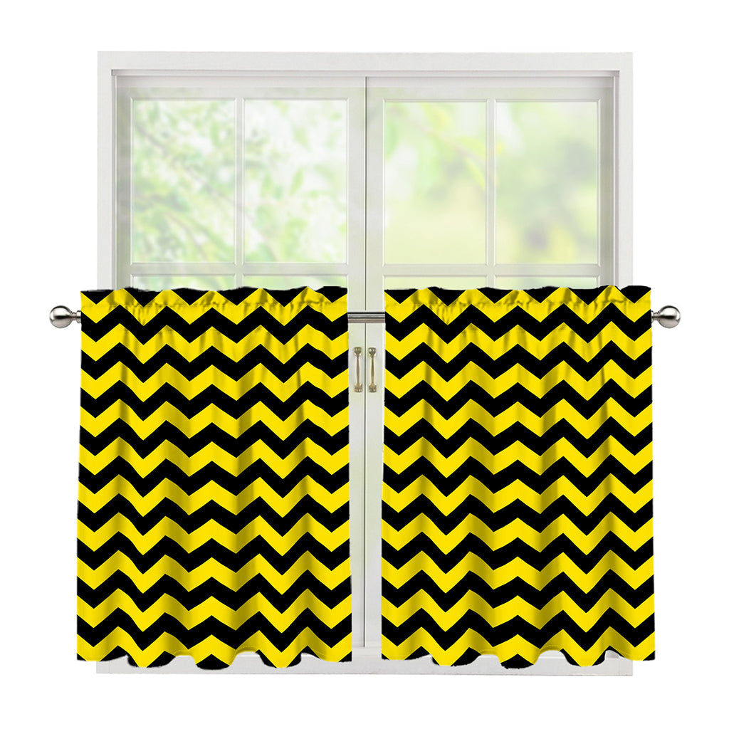 Black And Yellow Zigzag Pattern Print Tier Curtains