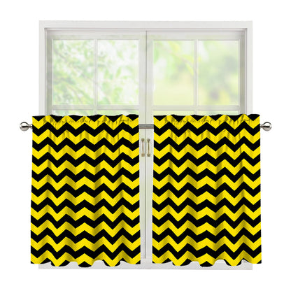 Black And Yellow Zigzag Pattern Print Tier Curtains