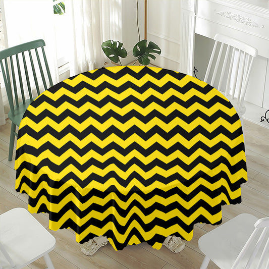 Black And Yellow Zigzag Pattern Print Waterproof Round Tablecloth