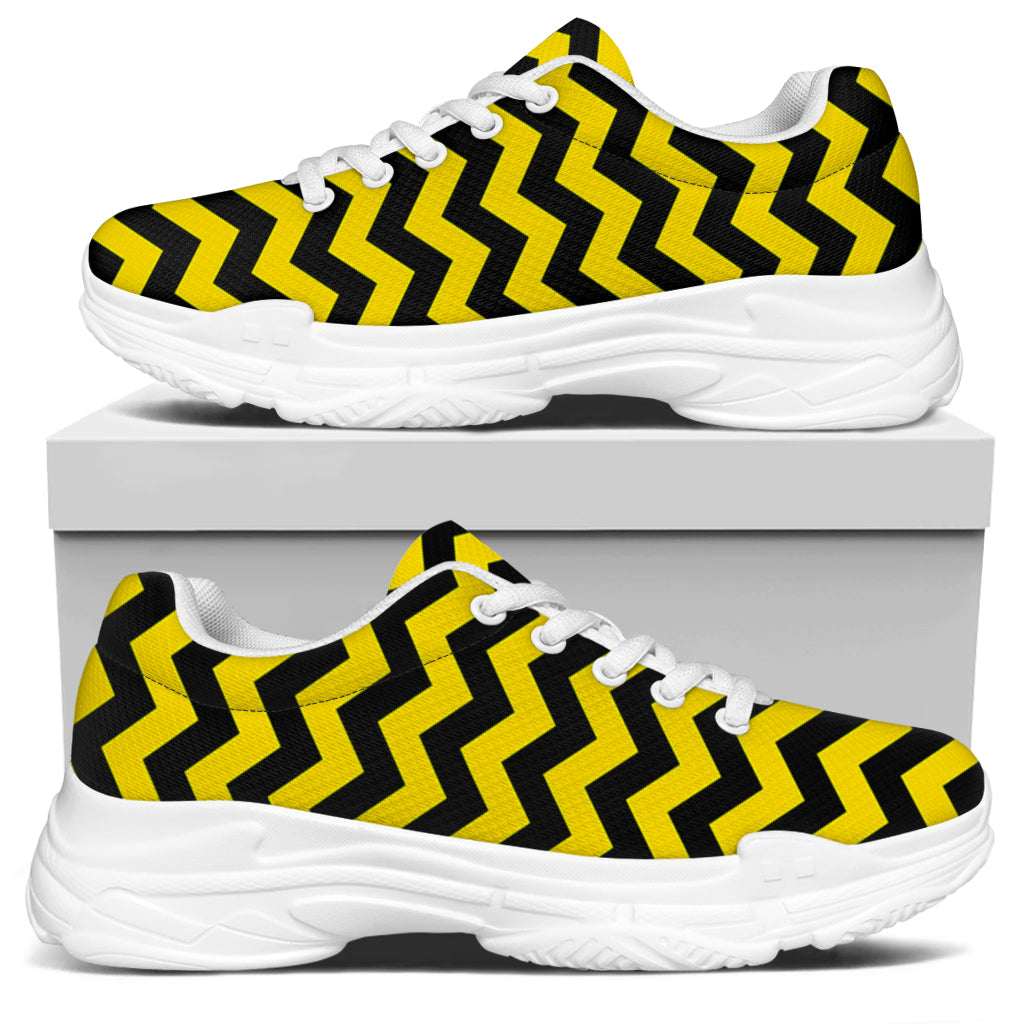 Black And Yellow Zigzag Pattern Print White Chunky Shoes