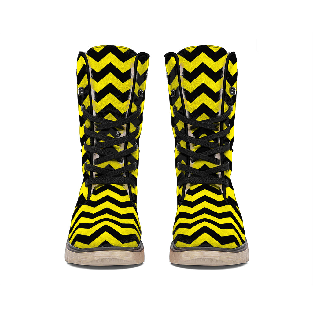 Black And Yellow Zigzag Pattern Print Winter Boots